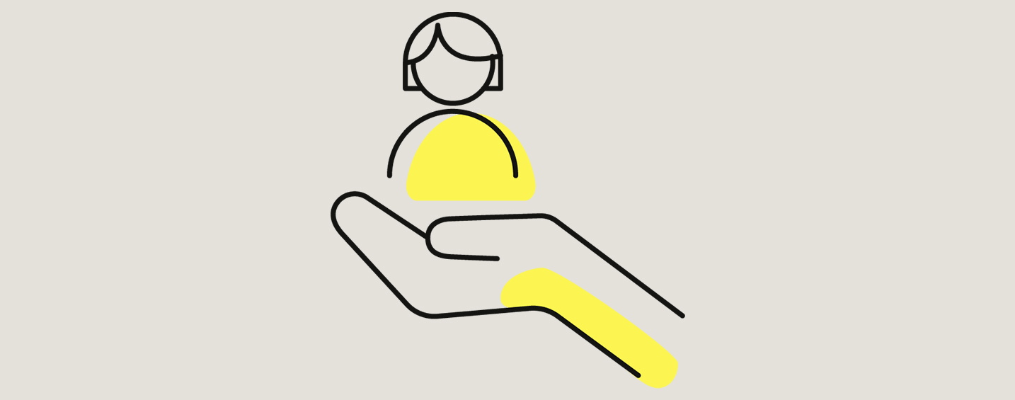 A yellow symbol with a handshake